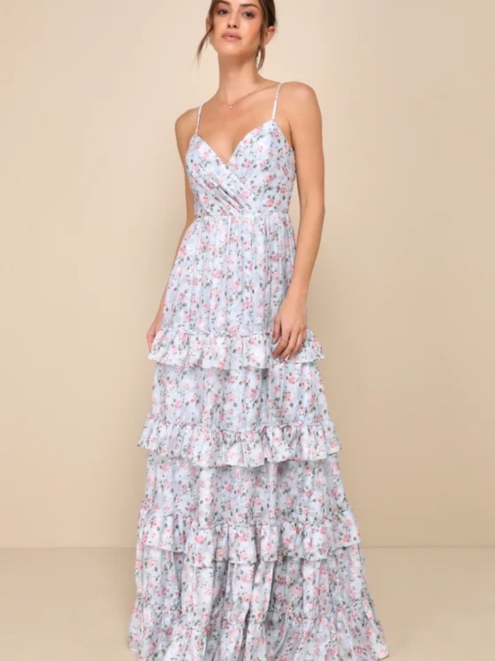 Lulu's Light Blue Floral Spaghetti-Strap Maxi Dress